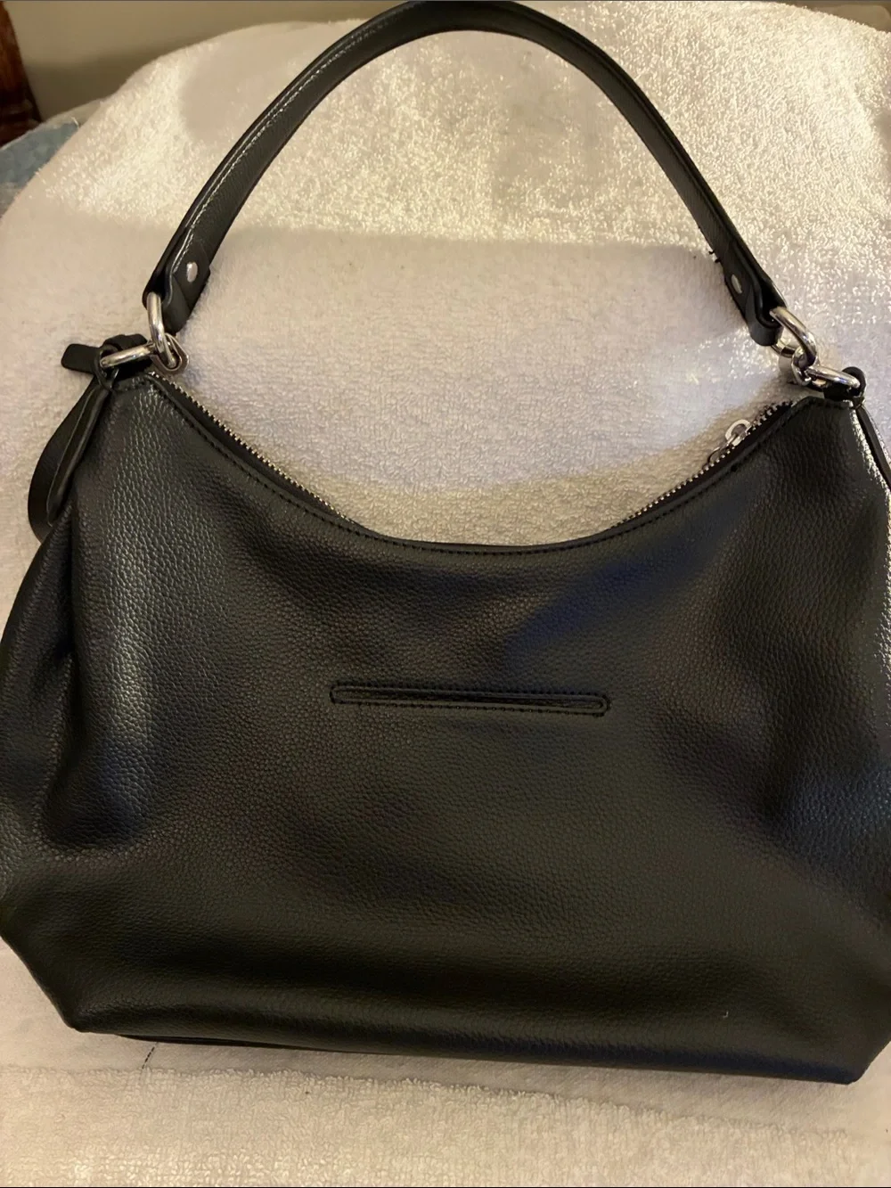 Dana Buchman Black Pebbled Faux Leather Shoulder Bag with Silver Hardware-Hobo